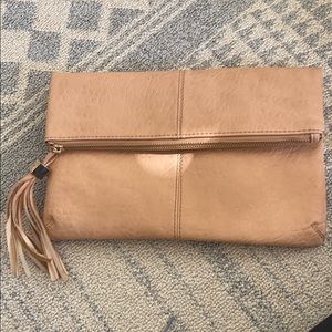 Beige leather clutch